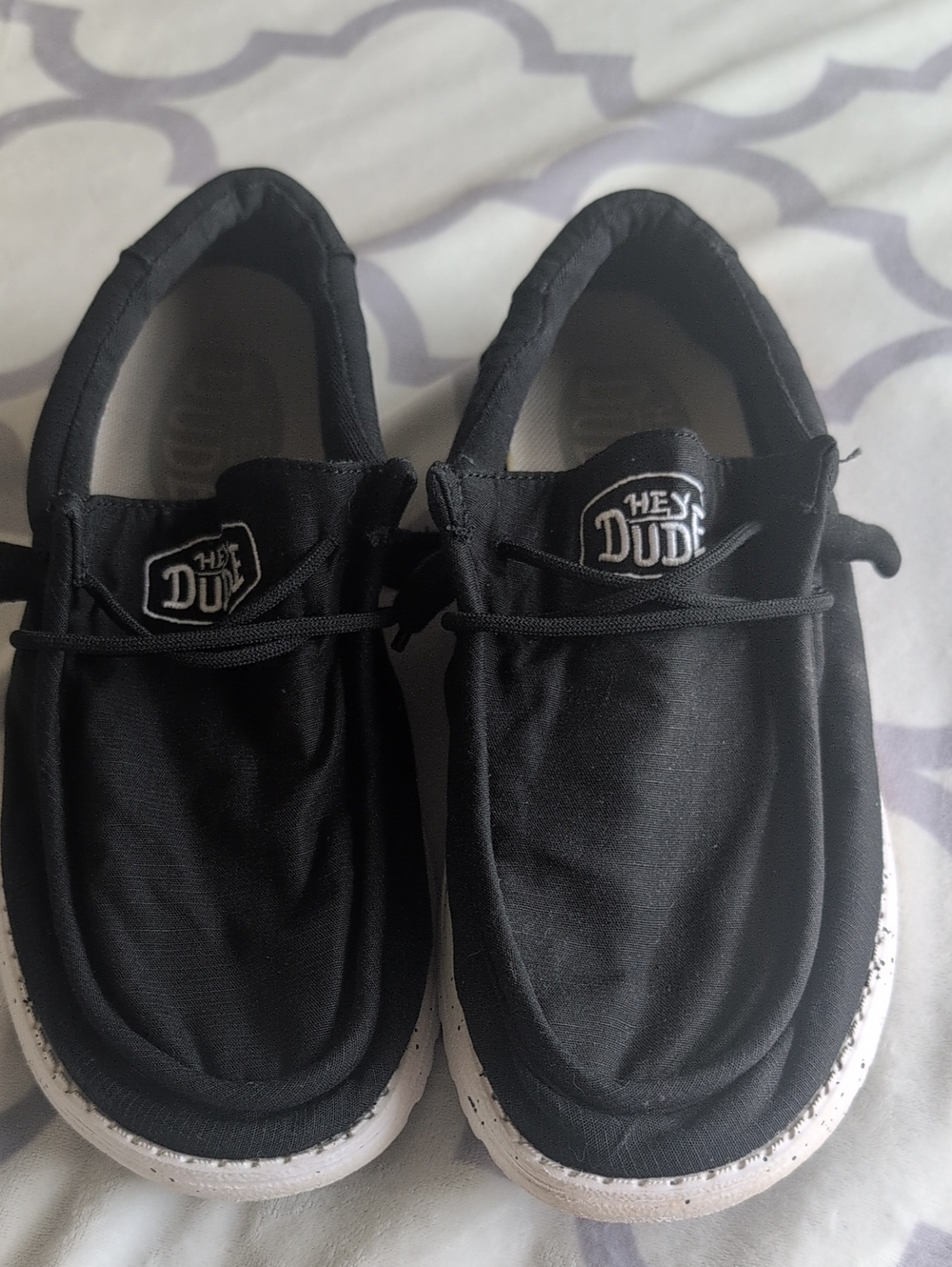 Hey Dude Men's Black Canvas Slip-On Sneakers with White Soles